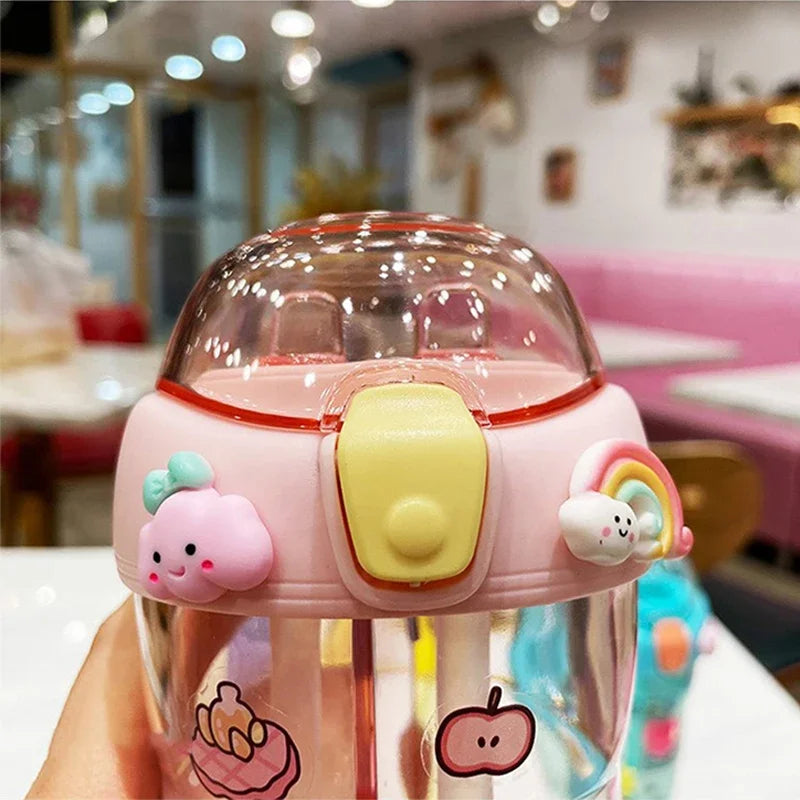 Cute Children Double Drinking Water Bottle Straw Portable Bottle
